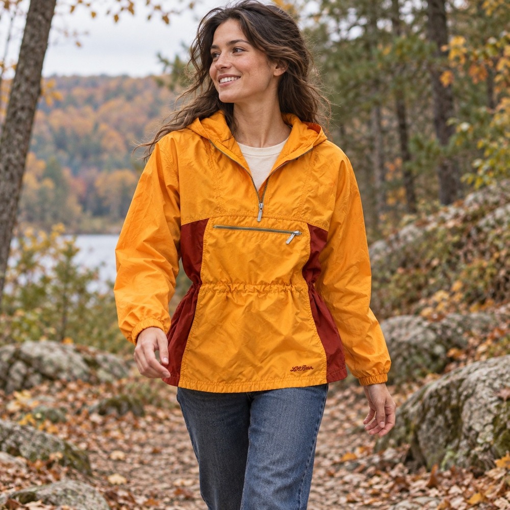 LL Bean Vintage Colorblock Anorak Windbreaker Jacket Womens Small Orange